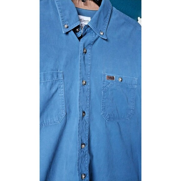 Carhartt Mens Long Sleeve Button Down Shirt Size Medium Blue - Picture 2 of 6
